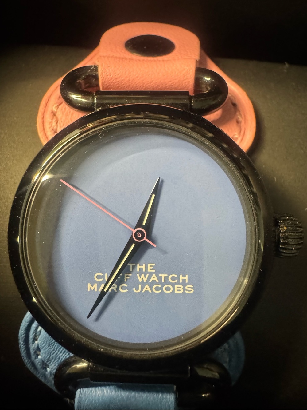 #205 Marc Jacobs Two-Tone Cuff Watch in Blue Dial and Pink Strap